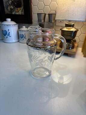 Vintage Bartlett Collins Frosted Grapevine Glass Pitcher with Gold Rim and Ice L
